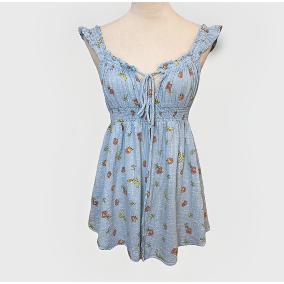 Urban Outfitters Tops - Out From Under Lilly Babydoll Y2K Top L Blue Fruit Novelty Coquette Milkmaid